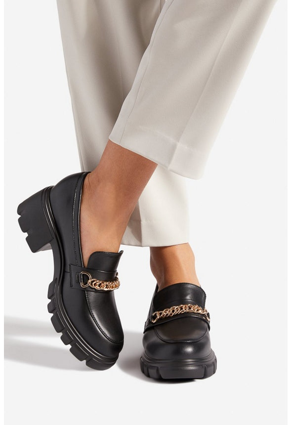 LELI CHAIN DETAIL LUG SOLE LOAFER Black Caviar