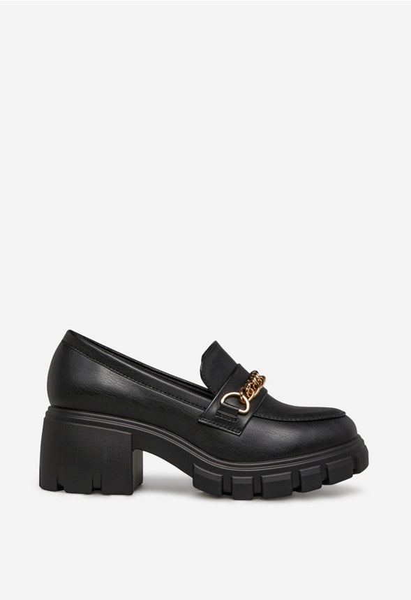LELI CHAIN DETAIL LUG SOLE LOAFER Black Caviar