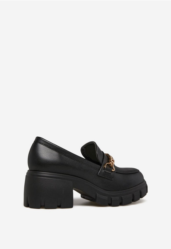 LELI CHAIN DETAIL LUG SOLE LOAFER Black Caviar