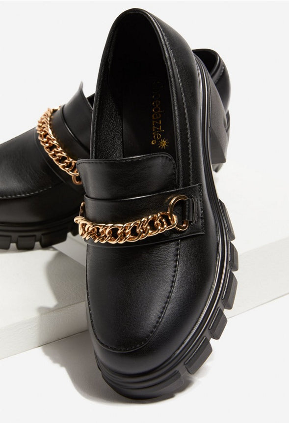 LELI CHAIN DETAIL LUG SOLE LOAFER Black Caviar