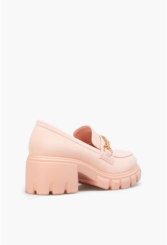 LELI CHAIN DETAIL LUG SOLE LOAFER Chalk Pink