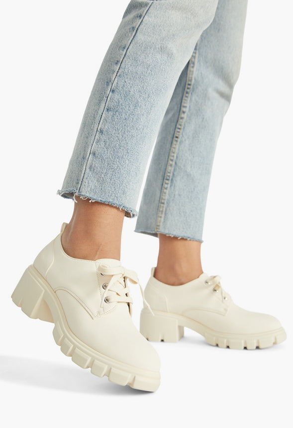 Sofia Lace Up Lug Sole Loafer White