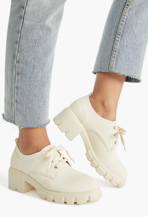 Sofia Lace Up Lug Sole Loafer White