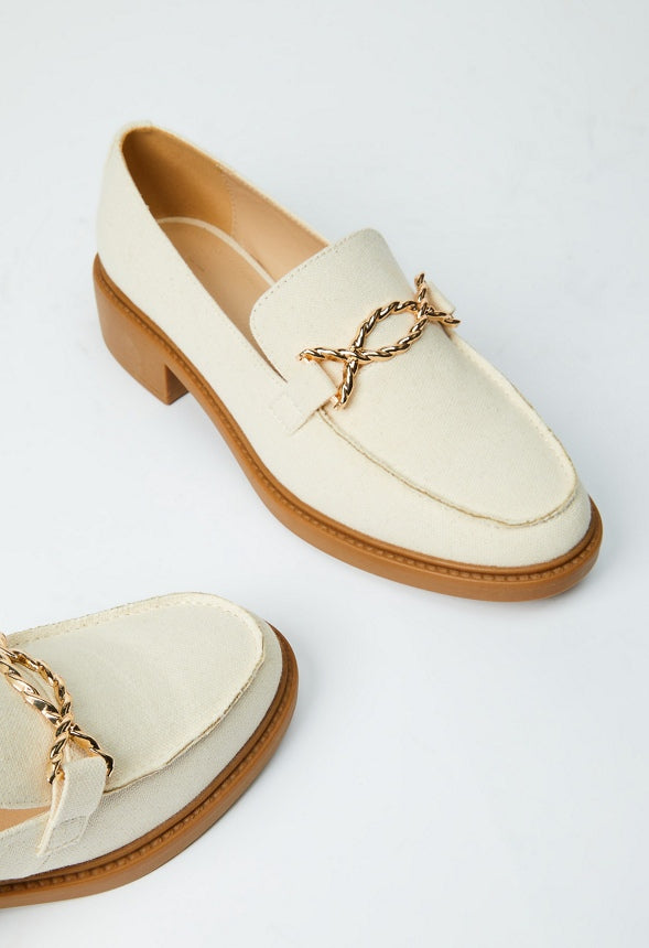 Madison Heeled Loafer Natural Recycled Linen