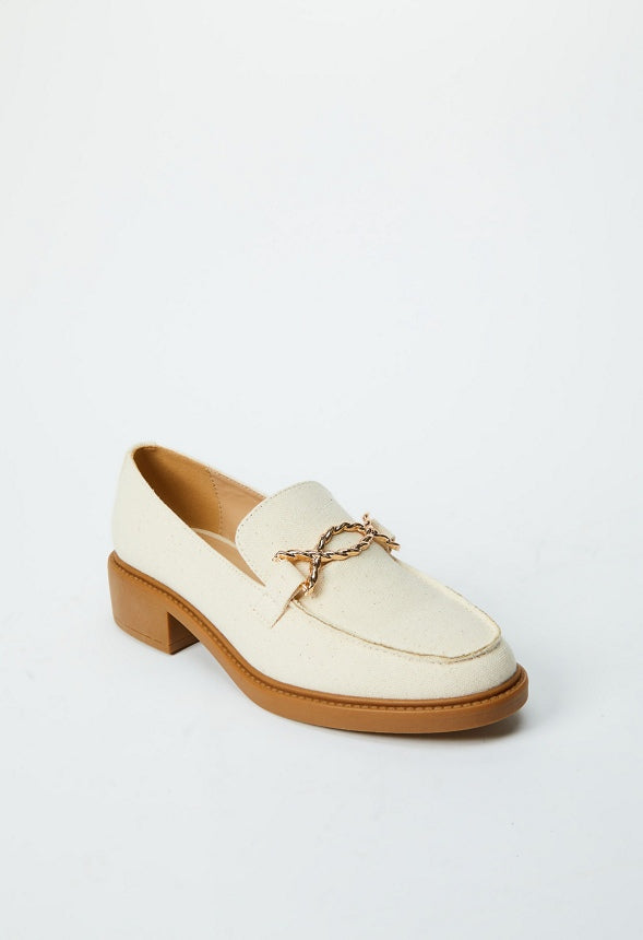 Madison Heeled Loafer Natural Recycled Linen