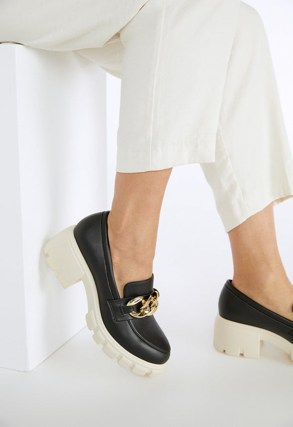 Elia Lug Sole Loafer Black Caviar