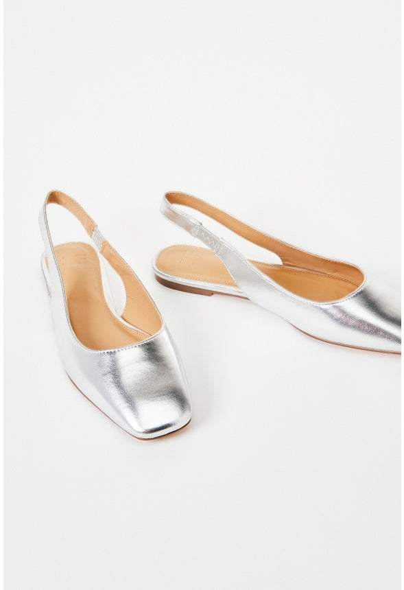 Hallie Slingback Flat Silver