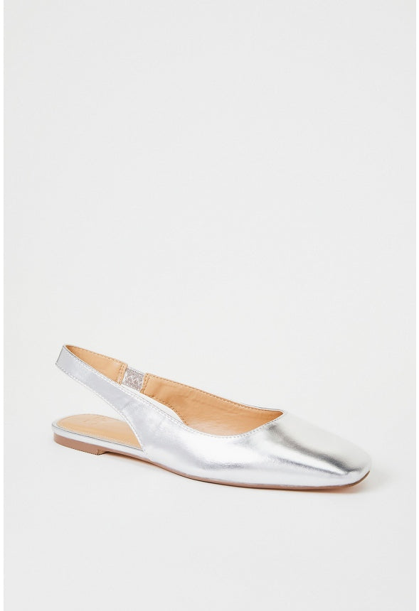 Hallie Slingback Flat Silver