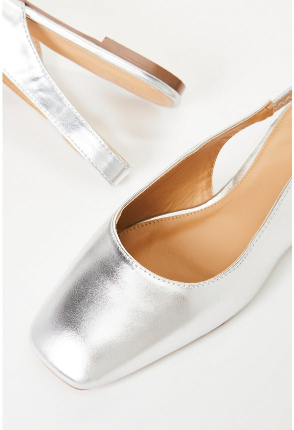 Hallie Slingback Flat Silver