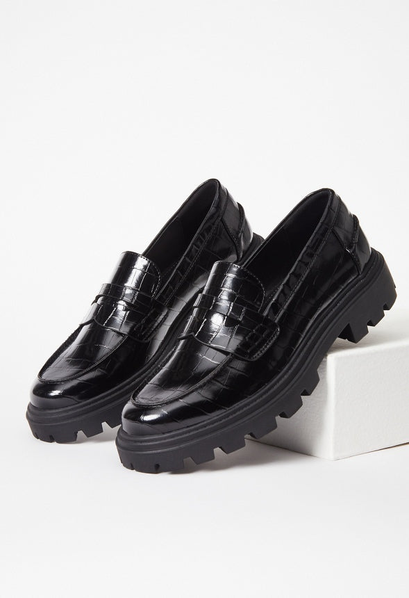 Colette Lug Sole Loafer Black Croc