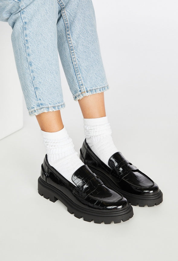 Colette Lug Sole Loafer Black Croc