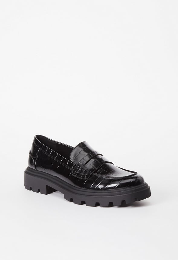 Colette Lug Sole Loafer Black Croc