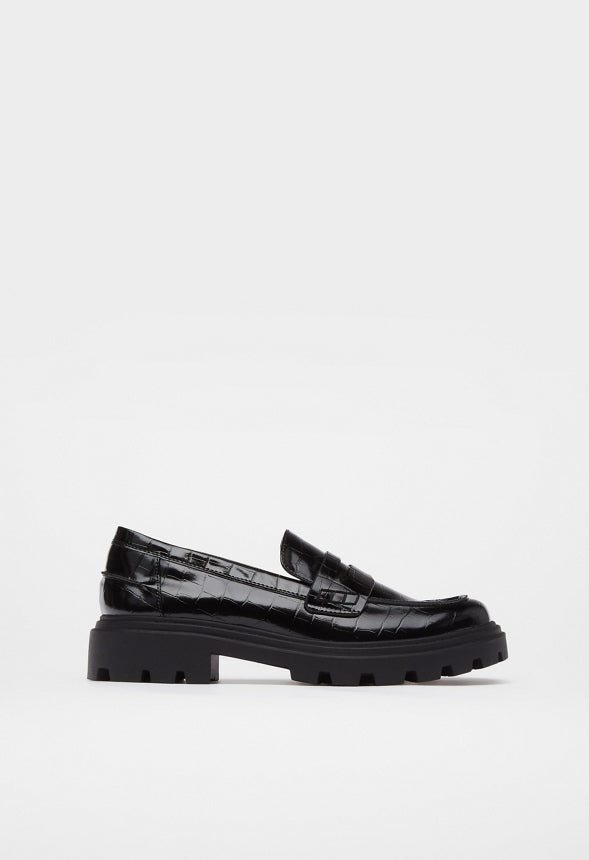 Colette Lug Sole Loafer Black Croc
