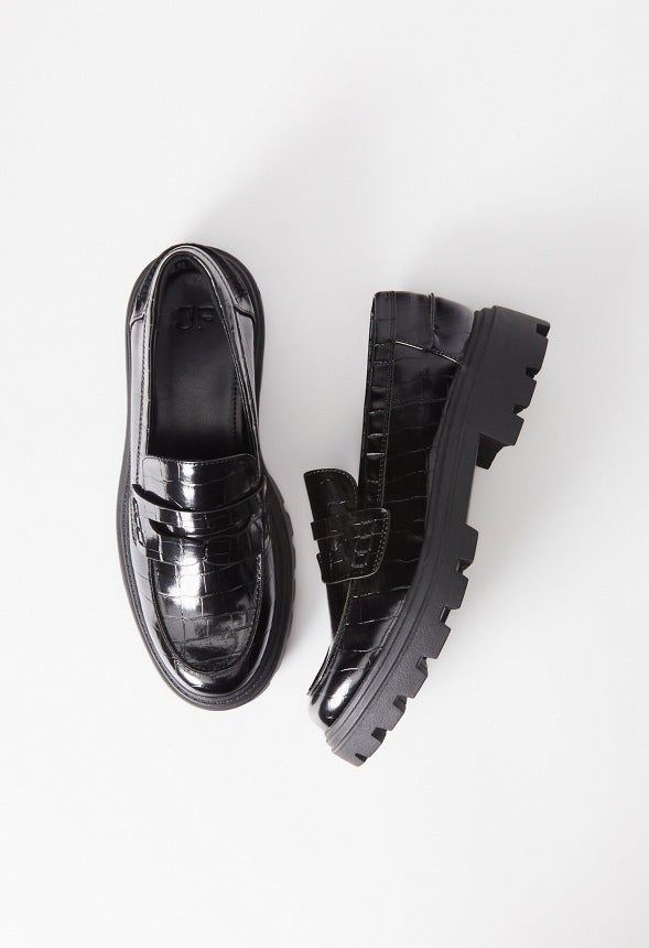 Colette Lug Sole Loafer Black Croc