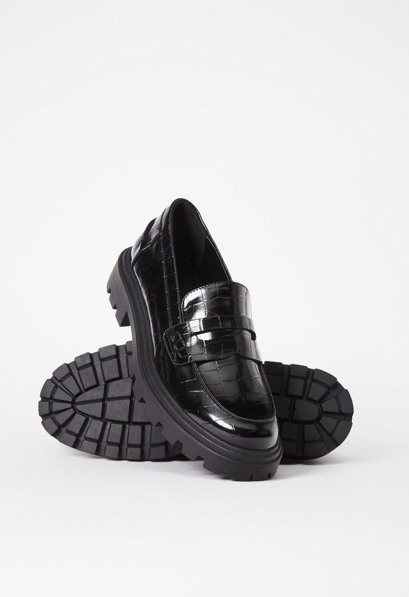 Colette Lug Sole Loafer Black Croc