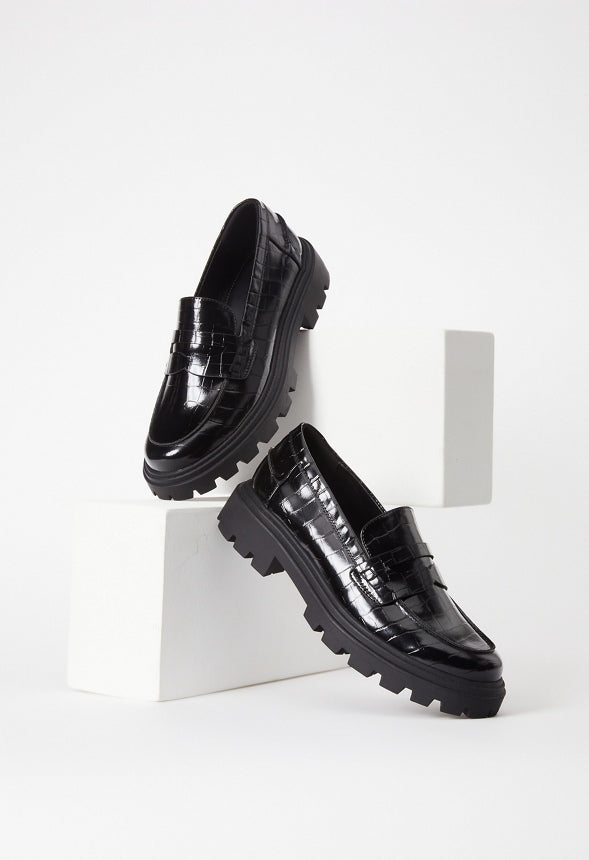 Colette Lug Sole Loafer Black Croc