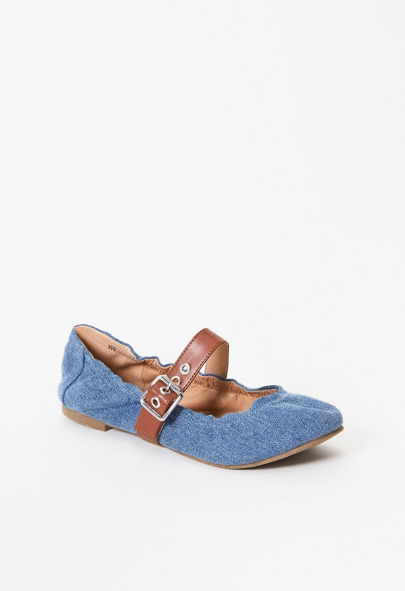 Mirie Ballet Flat Denim/ Leather Brown