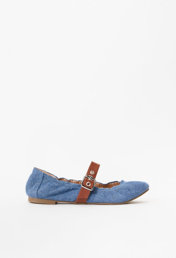 Mirie Ballet Flat Denim/ Leather Brown