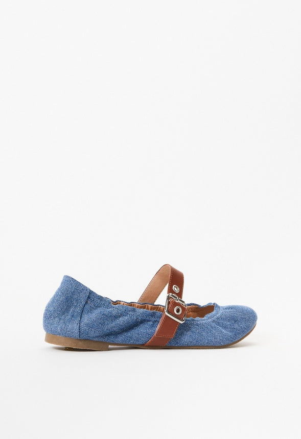 Mirie Ballet Flat Denim/ Leather Brown