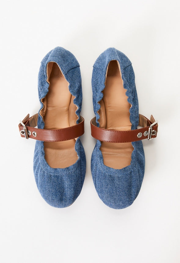 Mirie Ballet Flat Denim/ Leather Brown