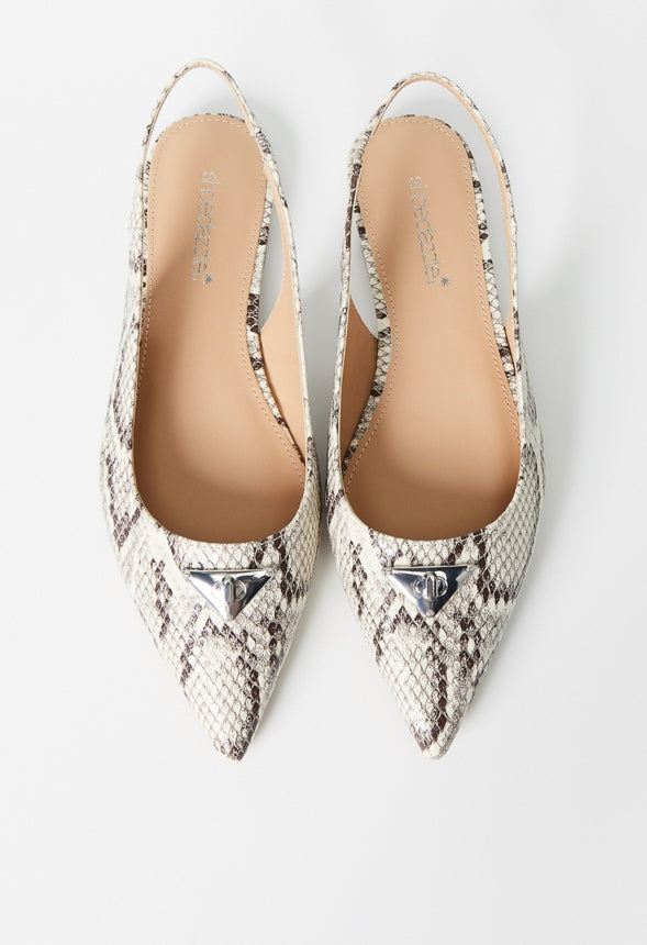 Nadira Slingback Flat Natural/ White