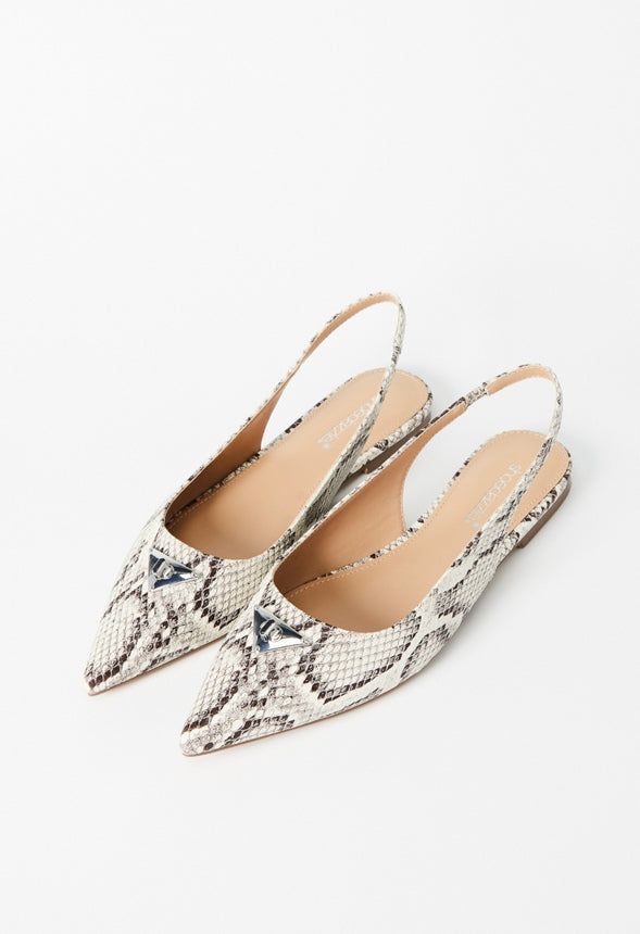 Nadira Slingback Flat Natural/ White