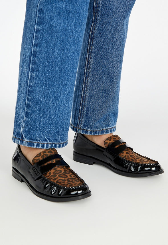 Camryn Flat Loafer Black/ Leopard Multi