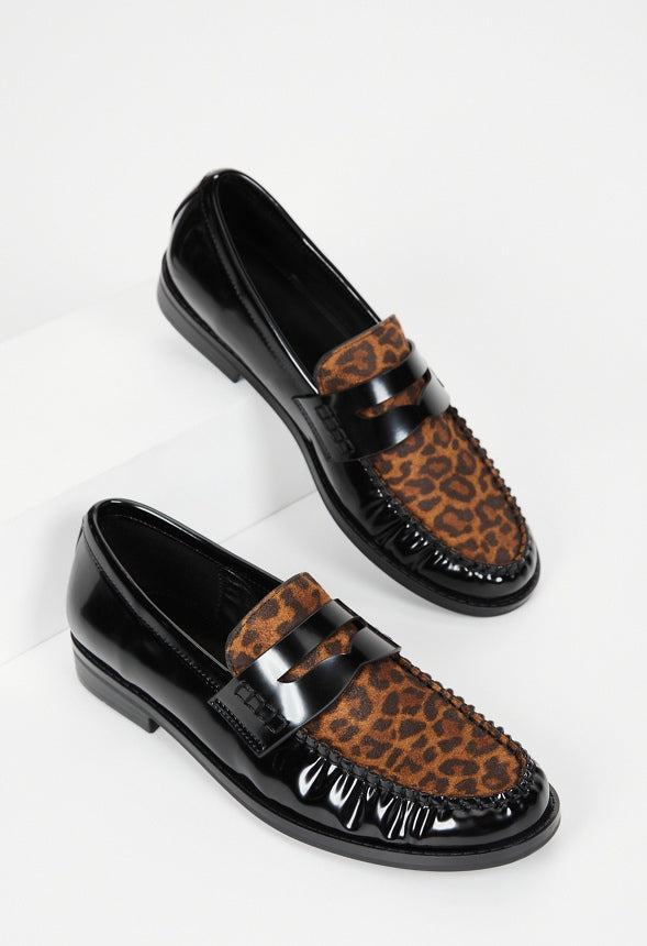 Camryn Flat Loafer Black/ Leopard Multi