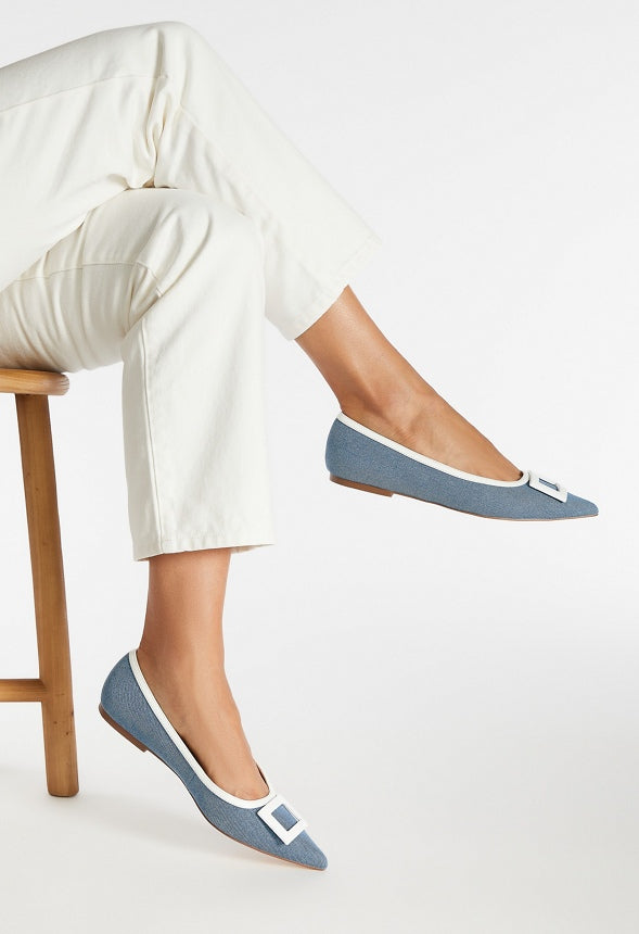 Taryn Ballet Flat Medium Denim/ Bright White