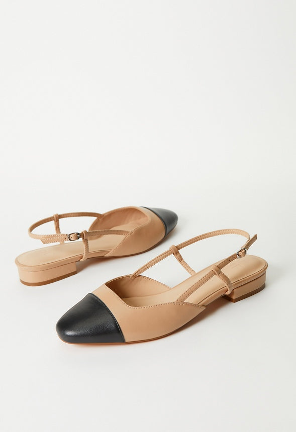 Caroline Slingback Flat New Nude/ Black