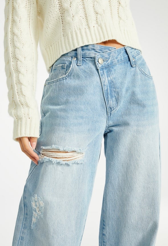 Peyton Crossover Mid Rise Wide Leg Jeans Cove