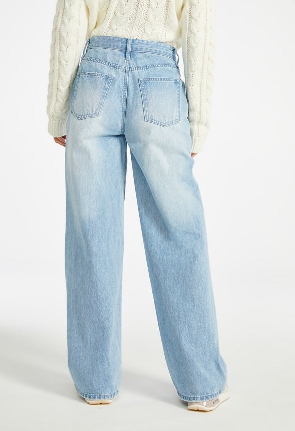 Peyton Crossover Mid Rise Wide Leg Jeans Cove