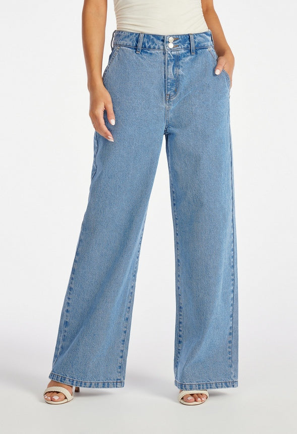 Addi High Rise Wide Leg Denim Jeans Fray