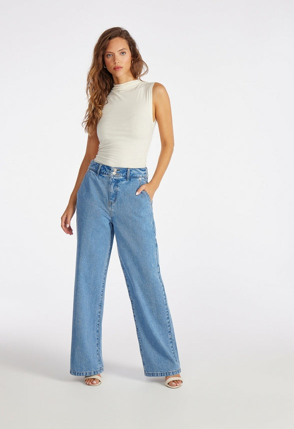 Addi High Rise Wide Leg Denim Jeans Fray