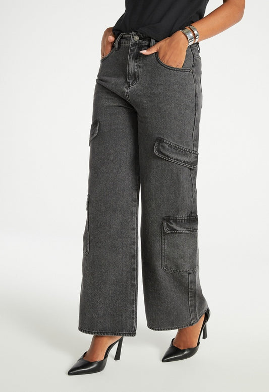 Mid Rise Wide Leg Cargo Pants Mascara