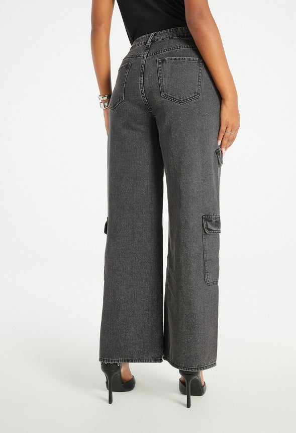 Mid Rise Wide Leg Cargo Pants Mascara