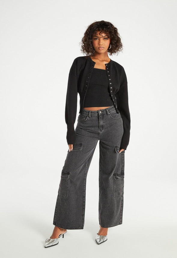 Mid Rise Wide Leg Cargo Pants Mascara