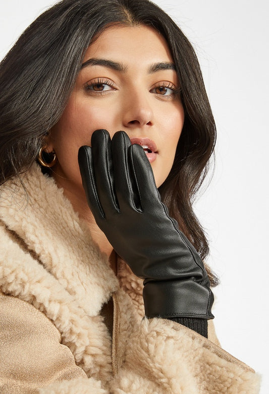 Faux Leather Gloves Black