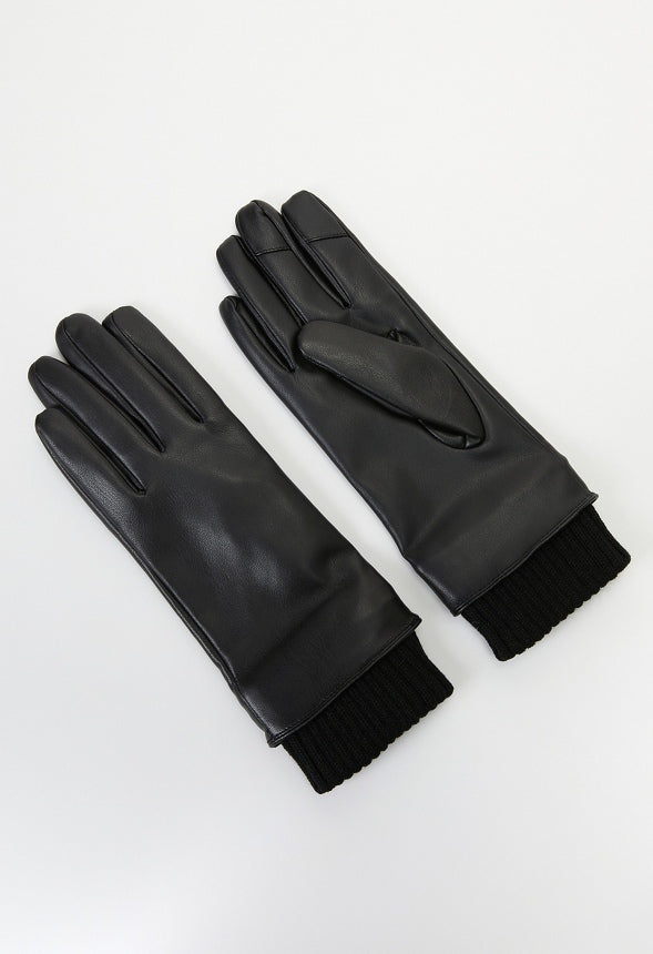 Faux Leather Gloves Black