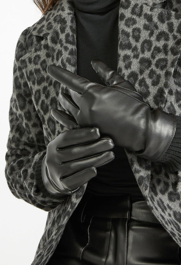 Faux Leather Gloves Black