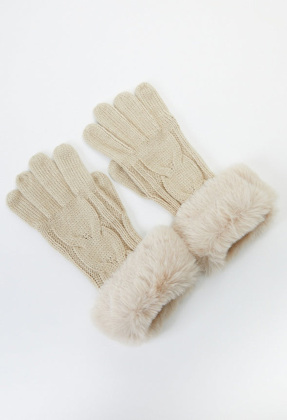 Cable Knit Gloves Birch White