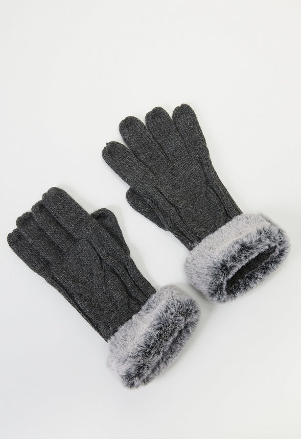 Cable Knit Gloves Magnet Black