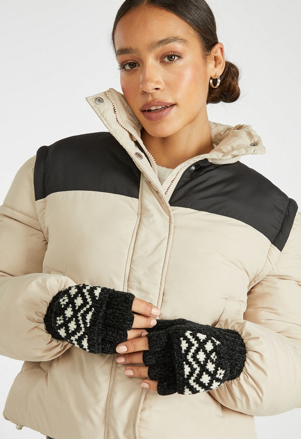 Fair Isle Fold Over Mitten Black/Multi