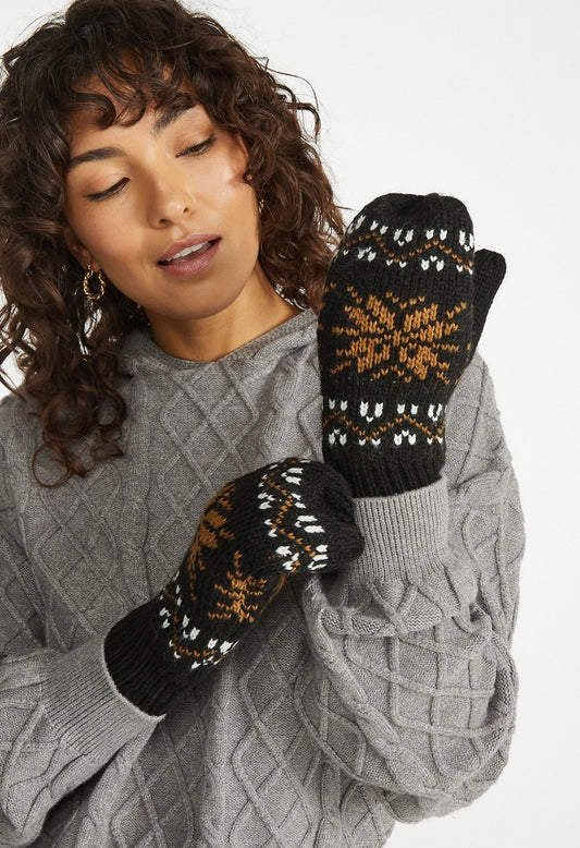 Fair Isle Mitten Black