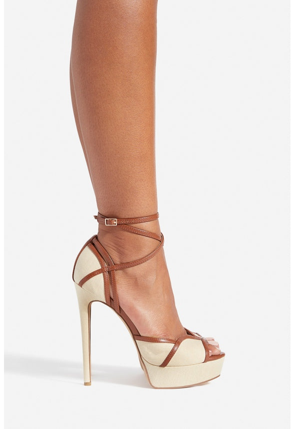 LINDEA HEELED SANDAL Natural