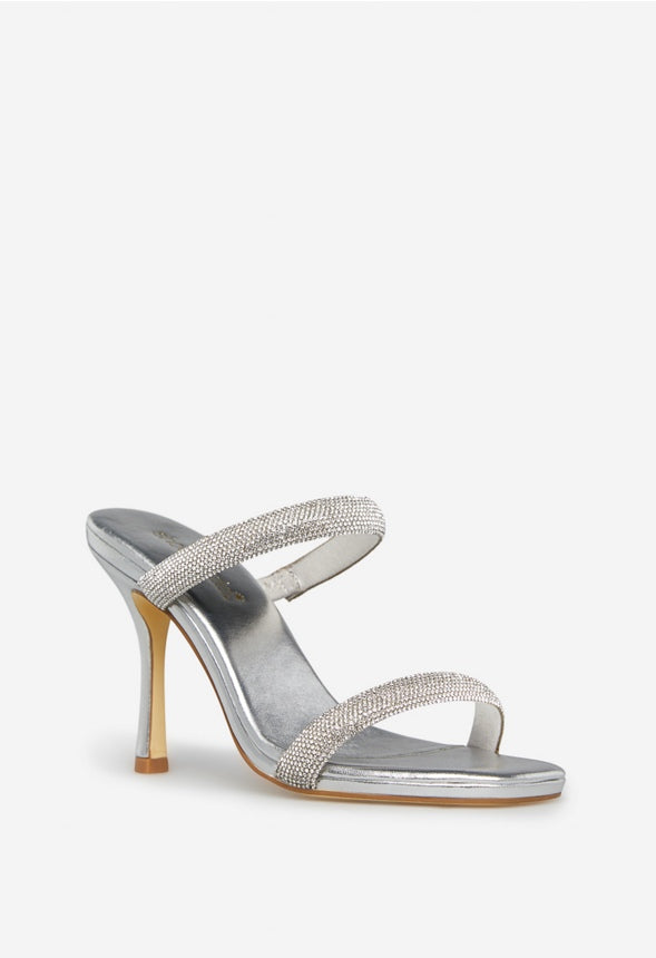 GOLDEN HOUR HEELED SANDAL Clear Rhinestone/Silver