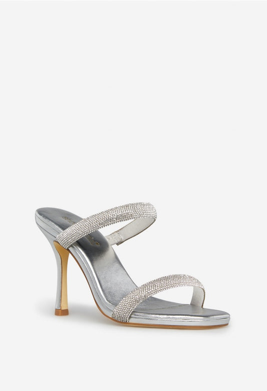 GOLDEN HOUR HEELED SANDAL Clear Rhinestone/Silver