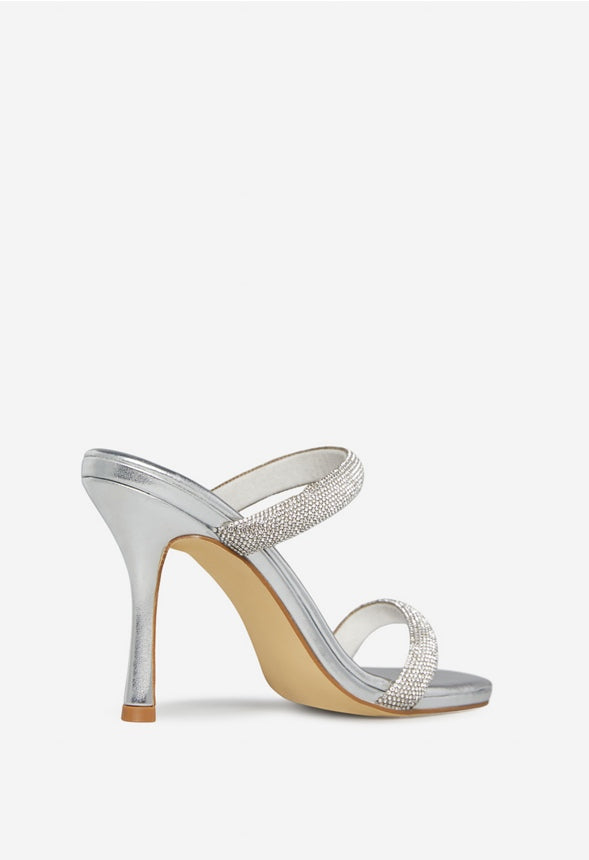 GOLDEN HOUR HEELED SANDAL Clear Rhinestone/Silver