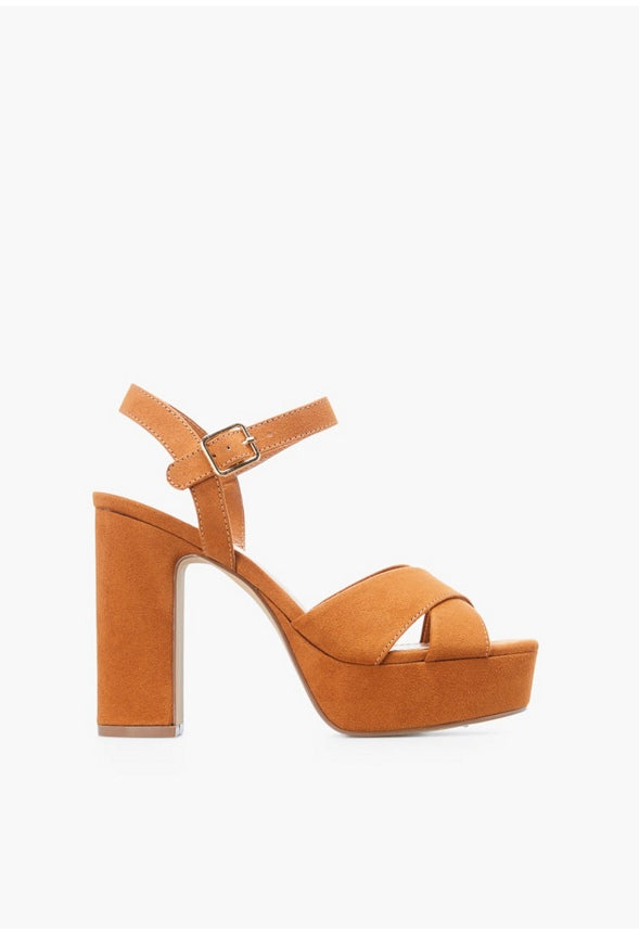 TINA CROSSOVER PLATFORM SANDAL Camel