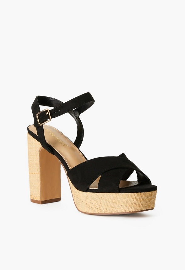 TINA CROSSOVER PLATFORM SANDAL Black/Raffia